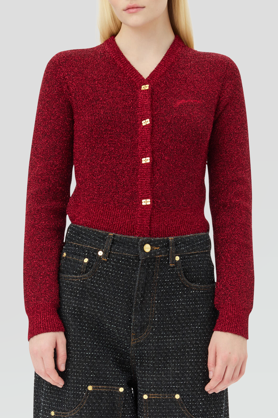 GANNI｜SPARKLE V領閃光金絲針織外套