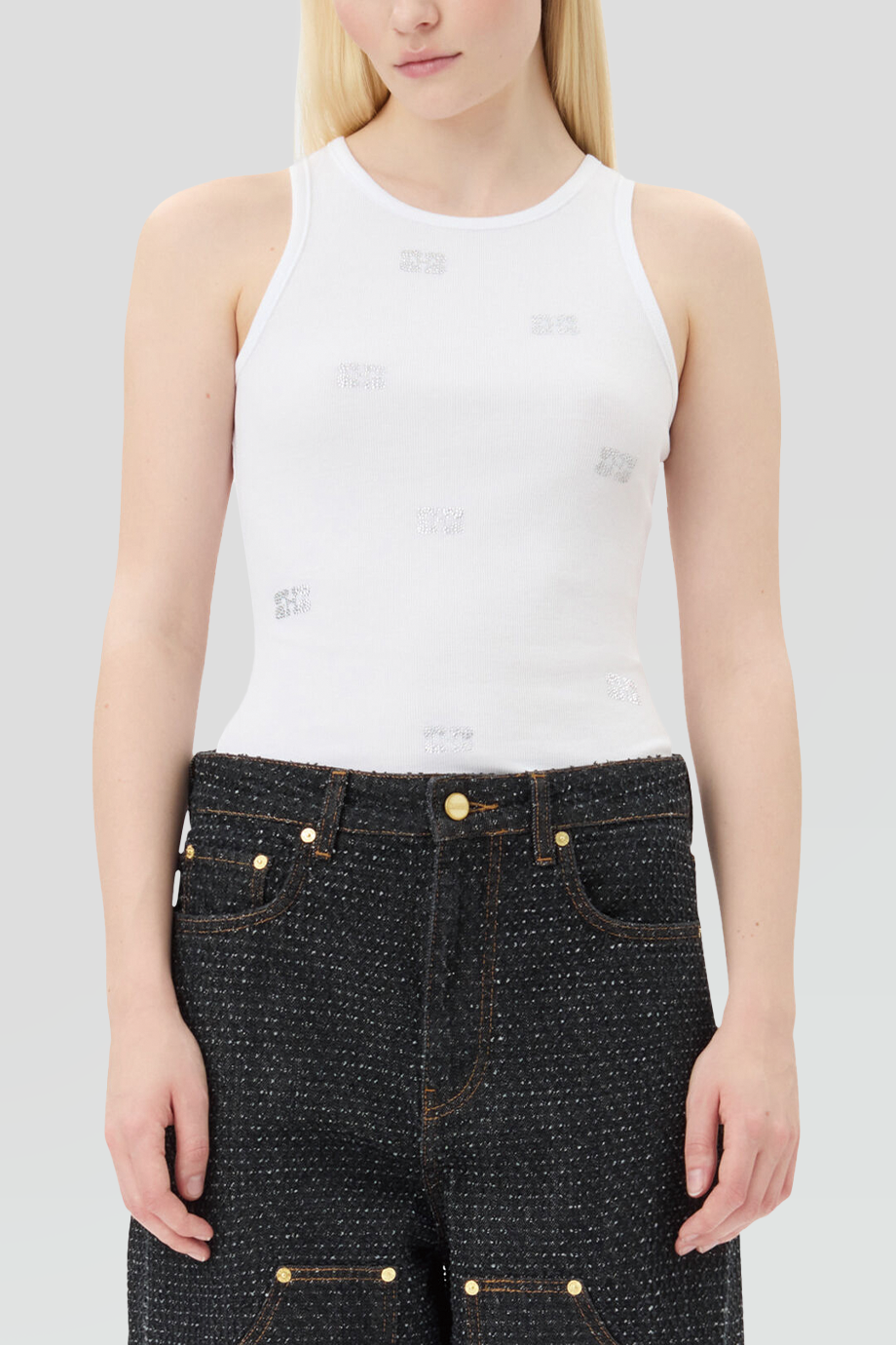 GANNI｜RHINESTONE 水鑽蝴蝶徽標削肩背心