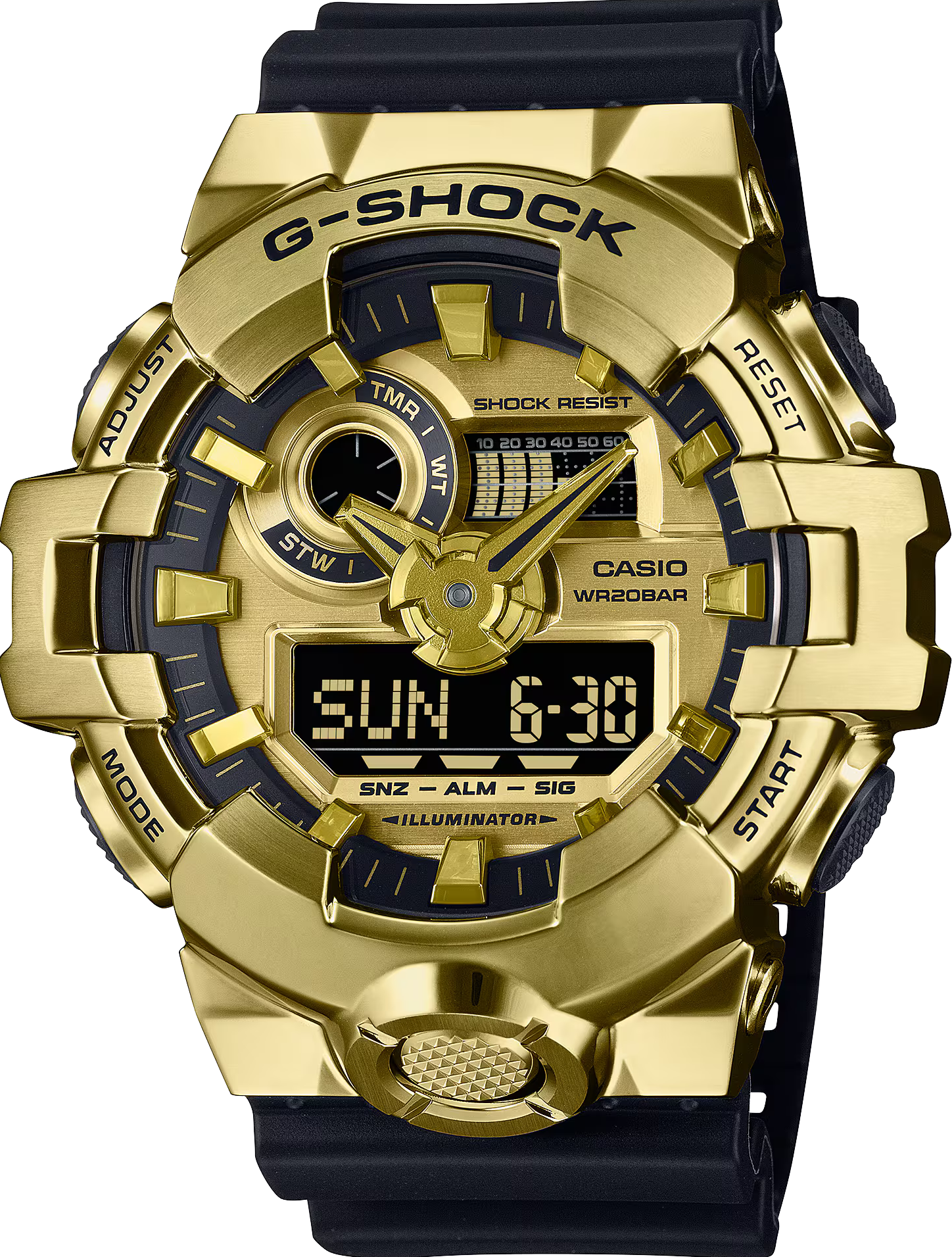 萬年鐘錶 - G-SHOCK   金屬系列 金色錶框防震雙顯電子錶  GM-700G-9A  錶徑 : 53.4 MM