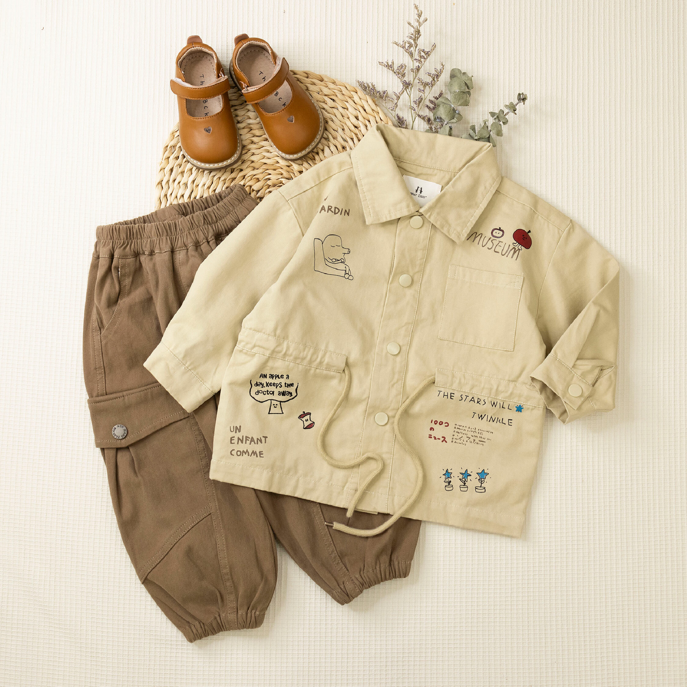 【H45173】美式漫畫塗鴉抽繩綁帶外套