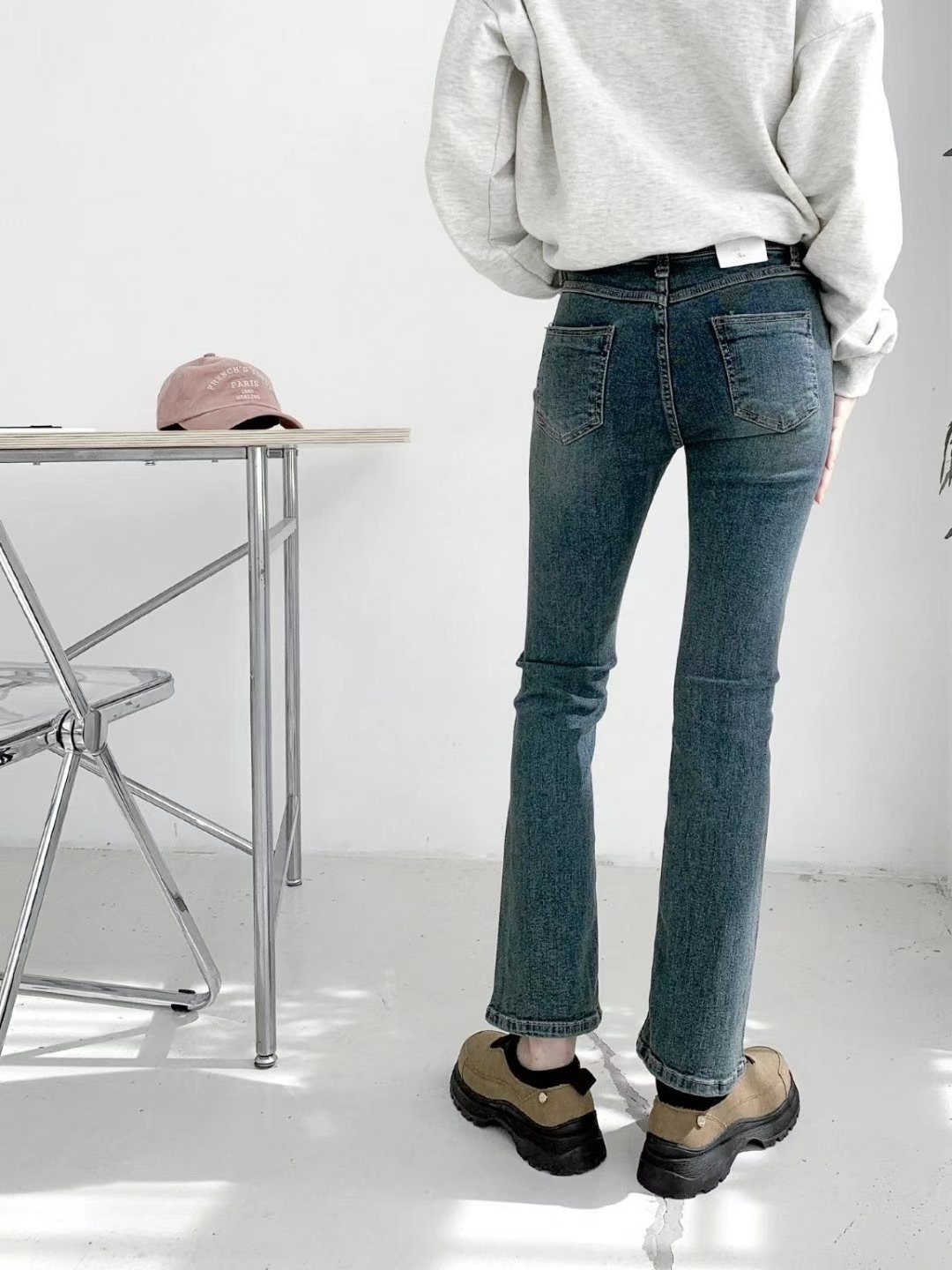 7056牛仔直筒刷色長褲