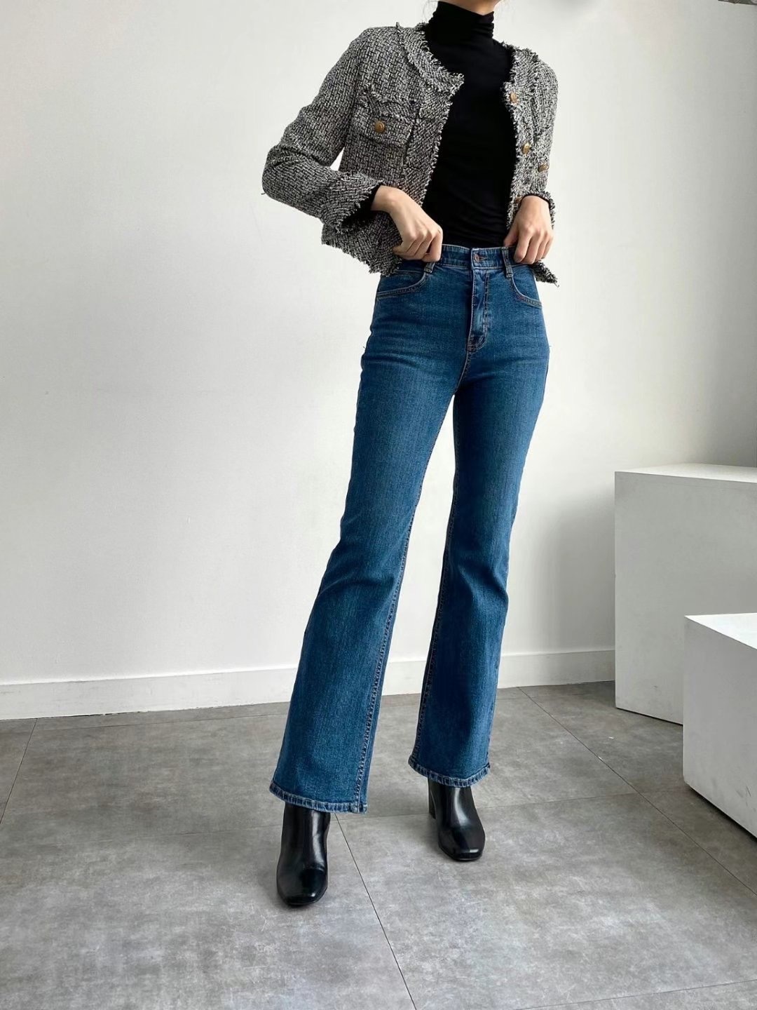 5004後腳開衩牛仔長褲