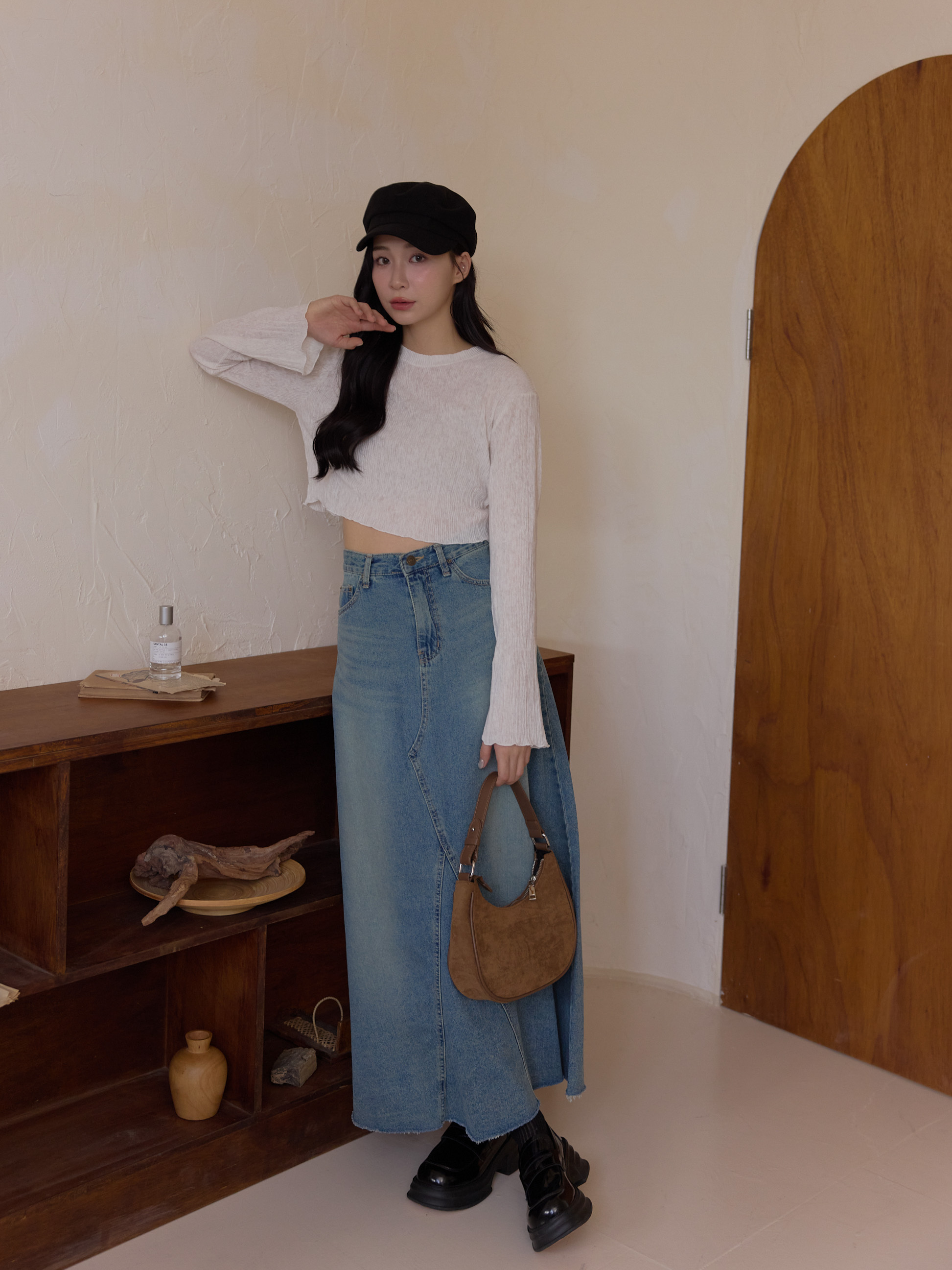 極美刷色高腰牛仔長裙