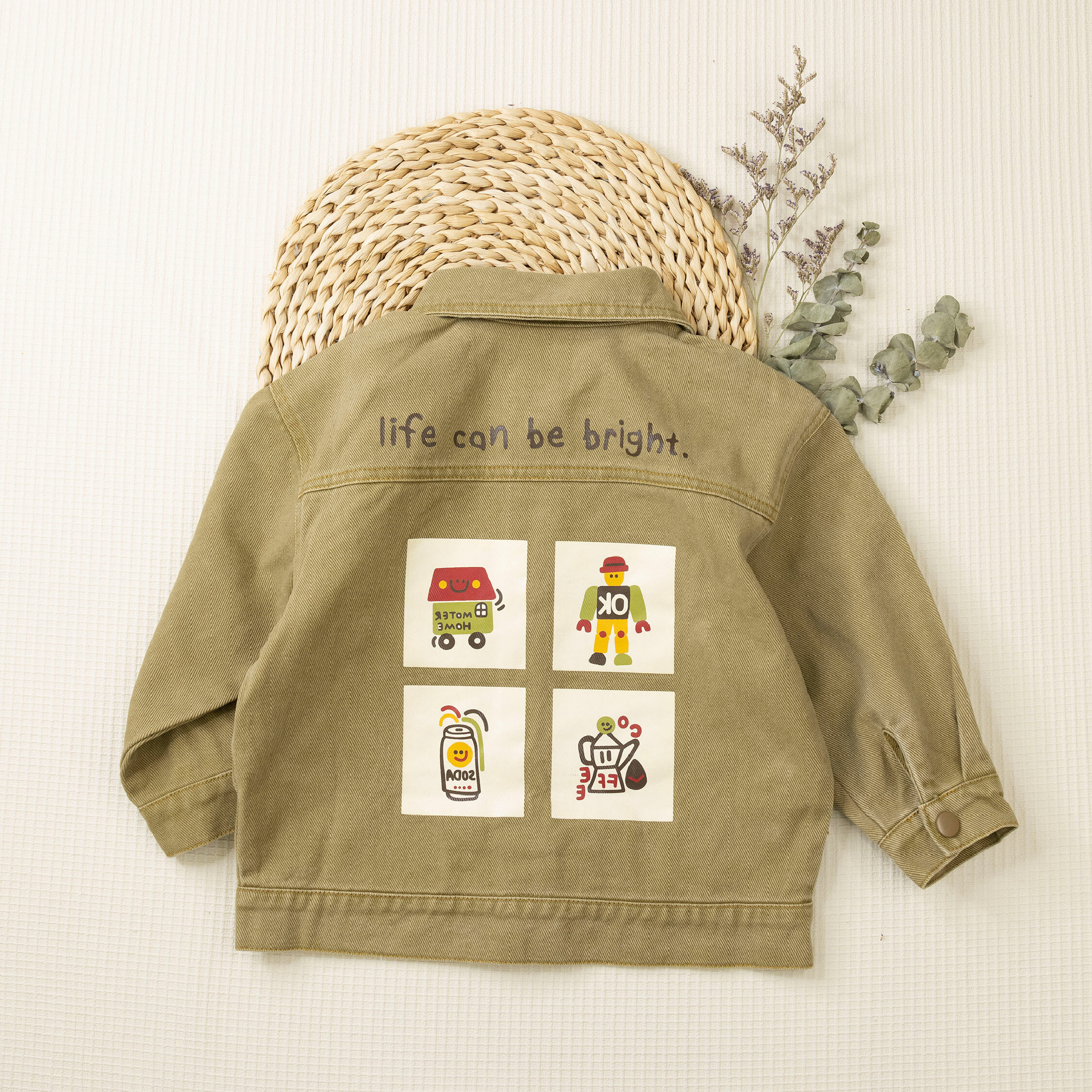 【H45168】趣味卡通彩印口袋設計外套