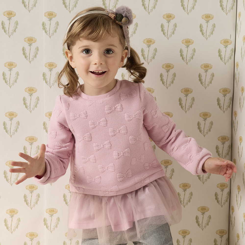 PIPPY 典雅假兩件剪接網紗長袖上衣 粉