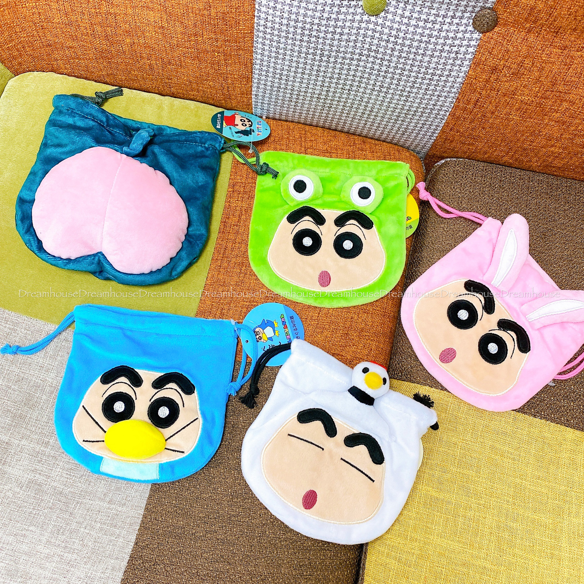 蠟筆小新 光屁屁怪獸 變裝小新 動物小新 兔子 青蛙 企鵝 鶴 絨毛束口袋