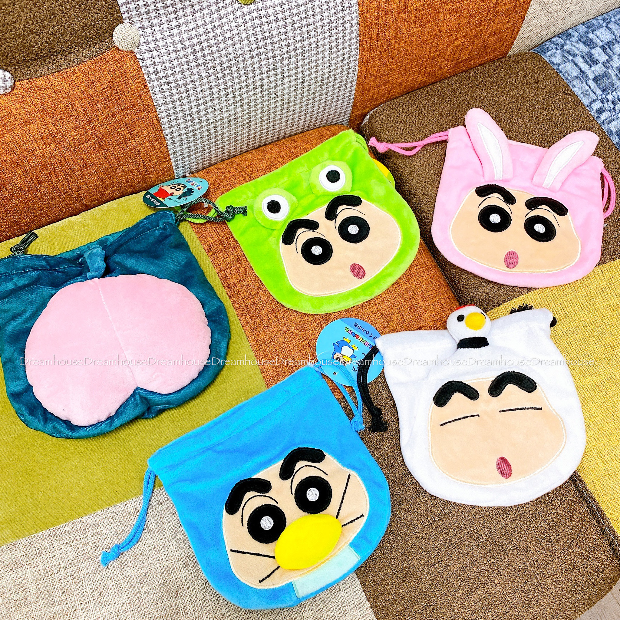 蠟筆小新 光屁屁怪獸 變裝小新 動物小新 兔子 青蛙 企鵝 鶴 絨毛束口袋