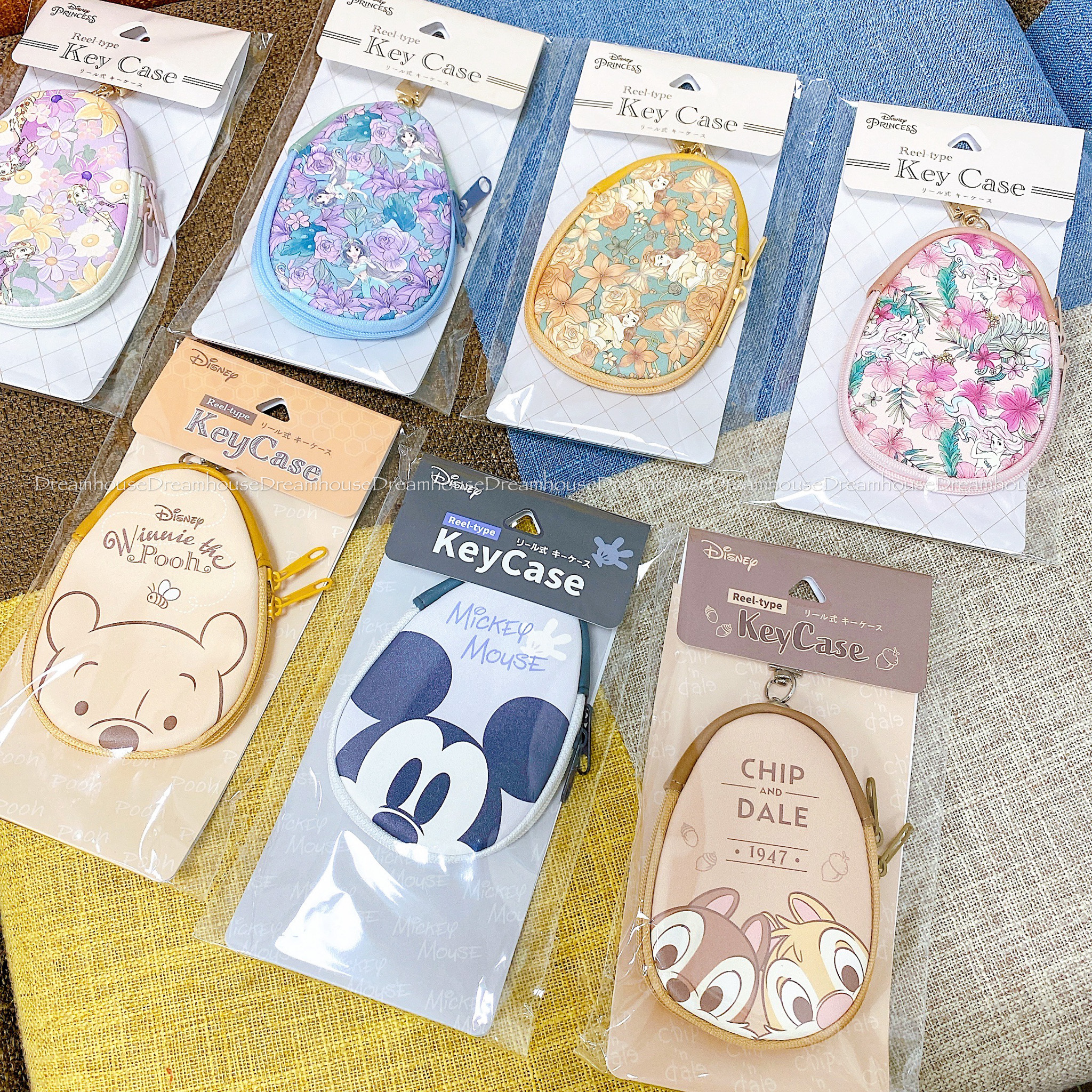 迪士尼 奇奇蒂蒂 維尼 米奇 樂佩公主 茉莉公主 貝兒 小美人魚 愛麗兒 皮革 伸縮鑰匙拉鍊包 零錢包 收納包