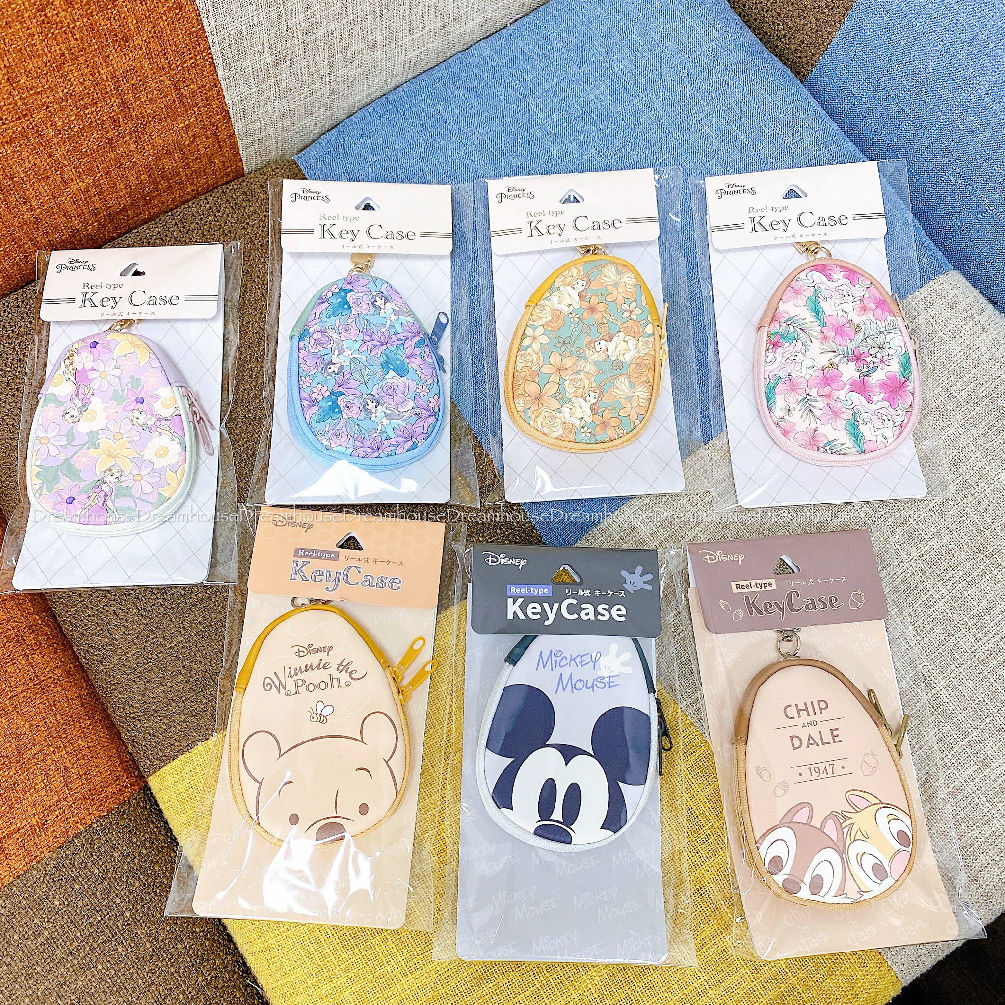 迪士尼 奇奇蒂蒂 維尼 米奇 樂佩公主 茉莉公主 貝兒 小美人魚 愛麗兒 皮革 伸縮鑰匙拉鍊包 零錢包 收納包