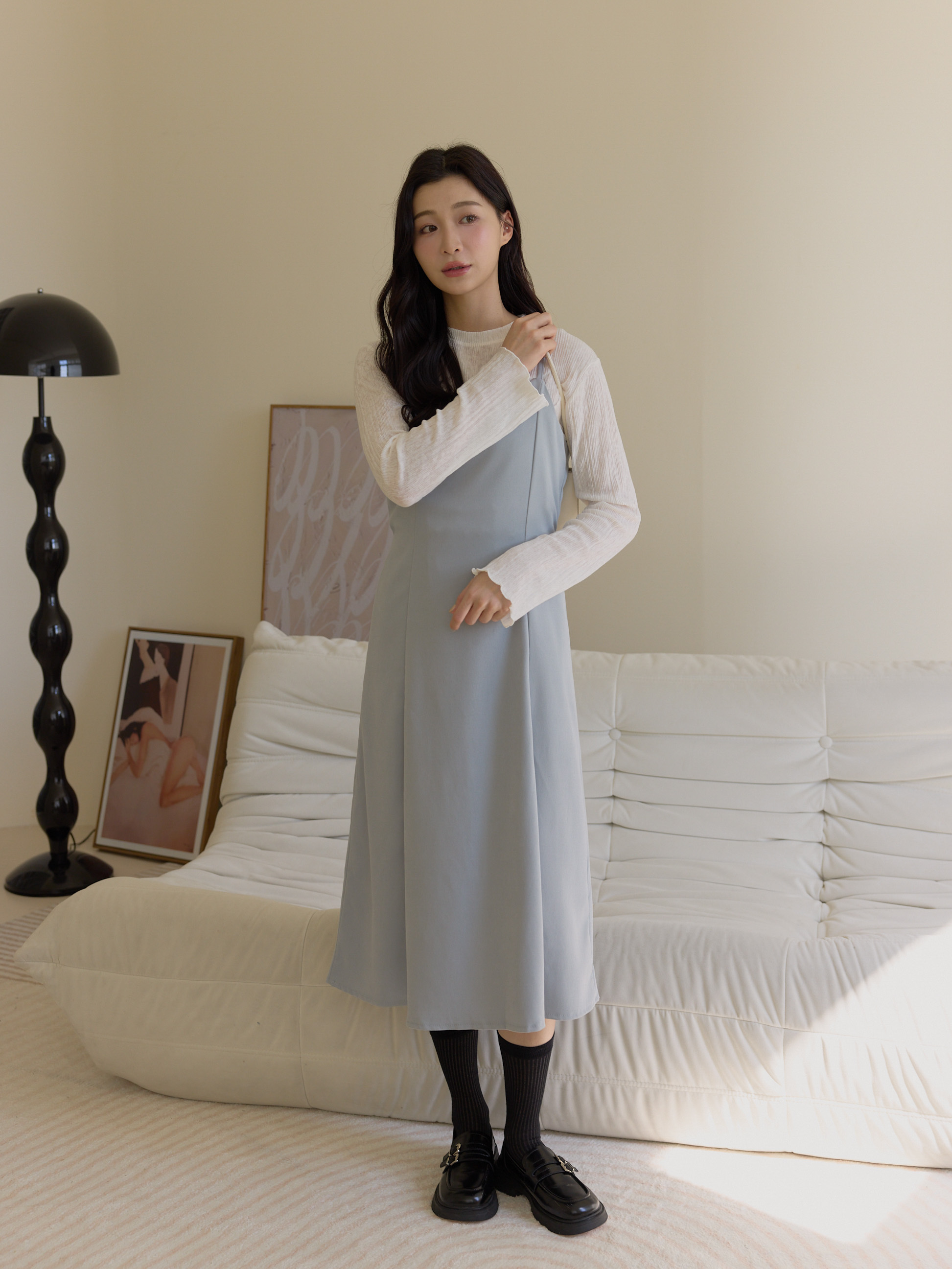 百搭多色 簡約小V領細肩長洋