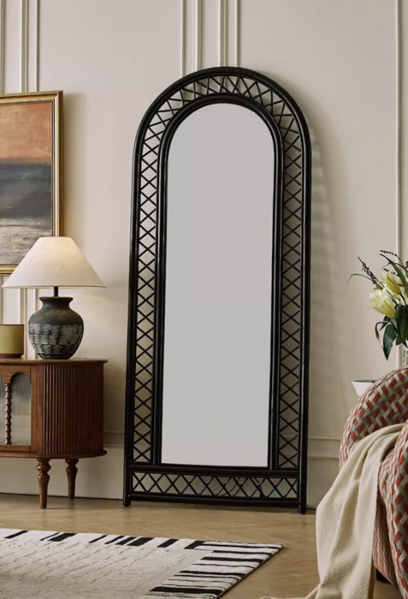 天然星空藤编落地镜子