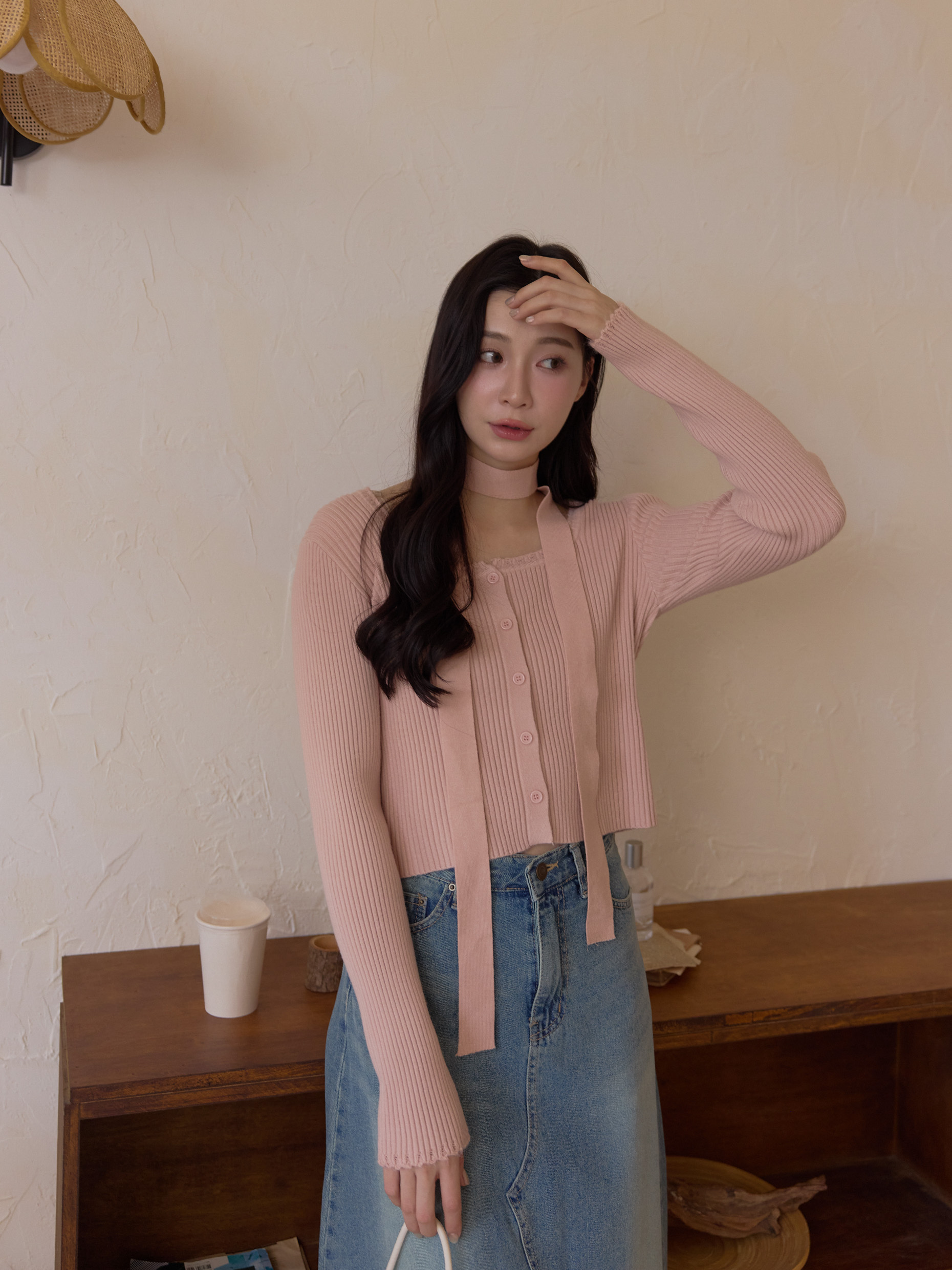 仙氣繞脖方領坑紋針織