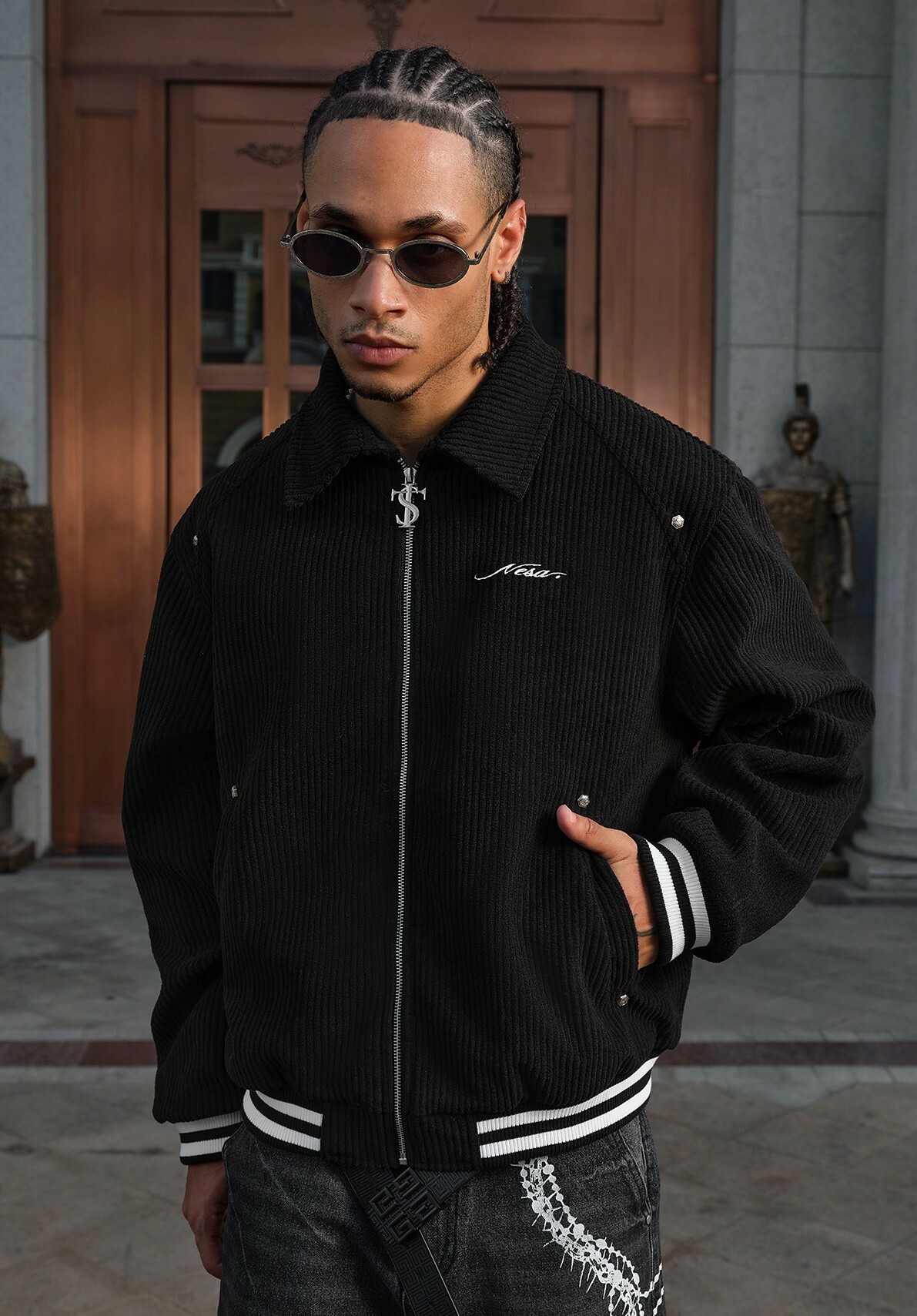 STK SmallTownKid 鉚釘十字 燈芯絨外套