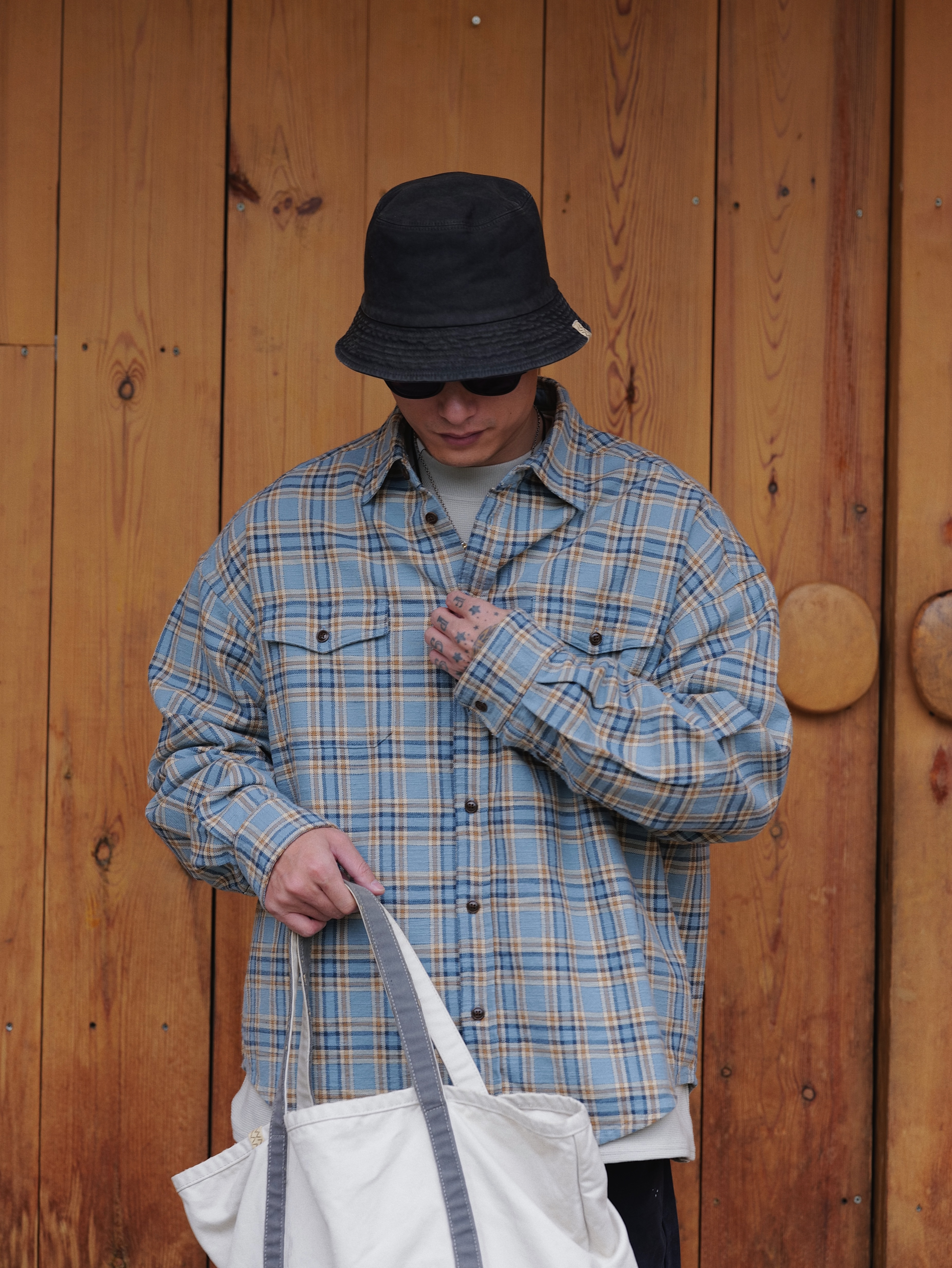 #預購 UNBENT 24AW 復古休閒 水洗做舊 磨毛格子襯衫 三色