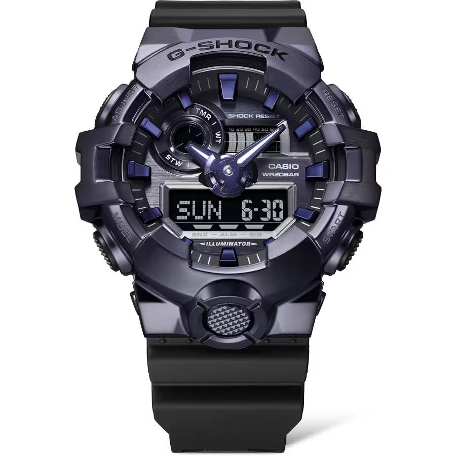 萬年鐘錶 - G-SHOCK   金屬系列 金屬錶框防震雙顯電子錶 GM-700P-6A 錶徑 : 53.4 MM