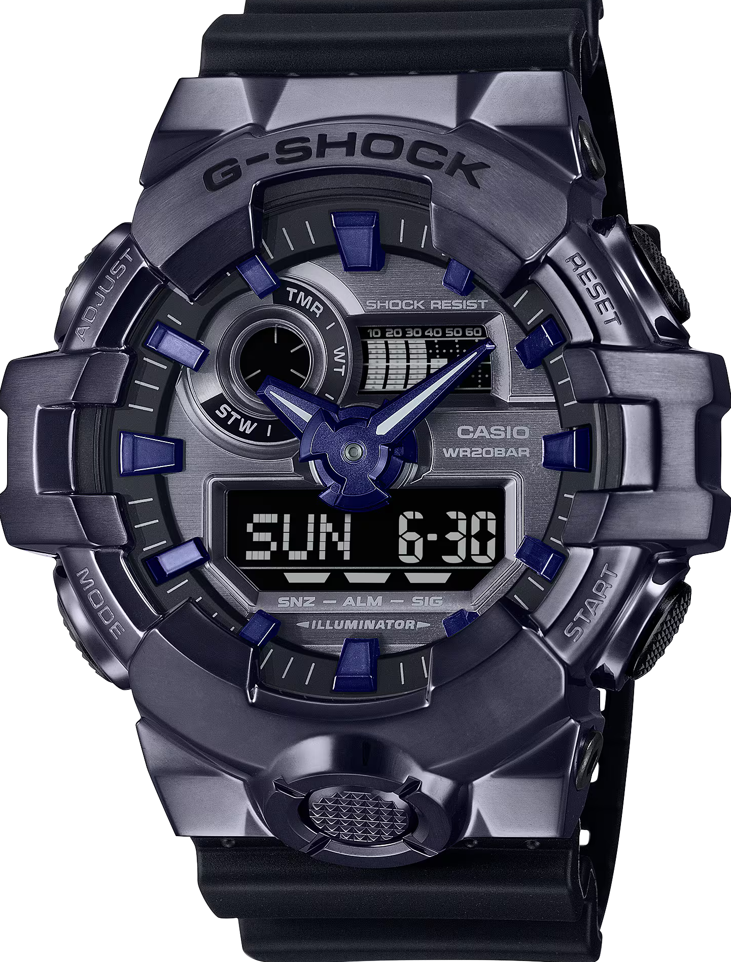 萬年鐘錶 - G-SHOCK   金屬系列 金屬錶框防震雙顯電子錶 GM-700P-6A 錶徑 : 53.4 MM