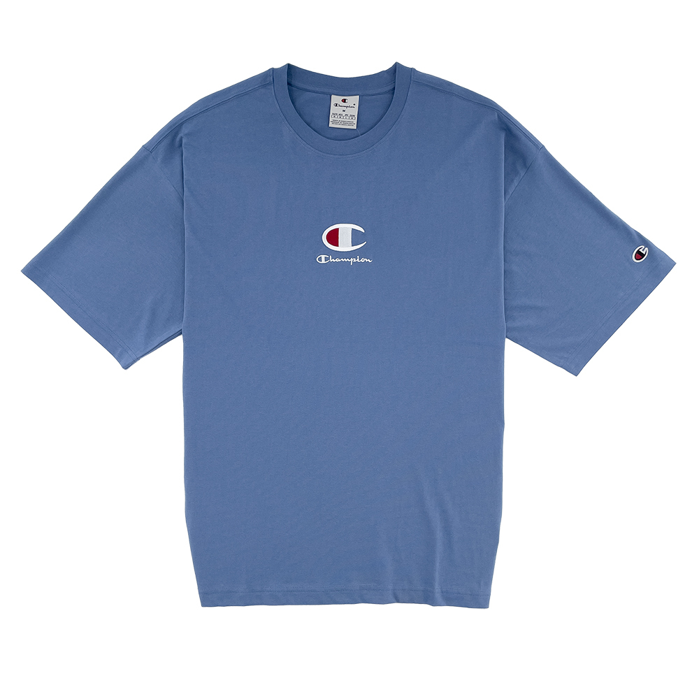 男款 經典刺繡 多色LOGO素色短TEE-藍色（220270-BS099）