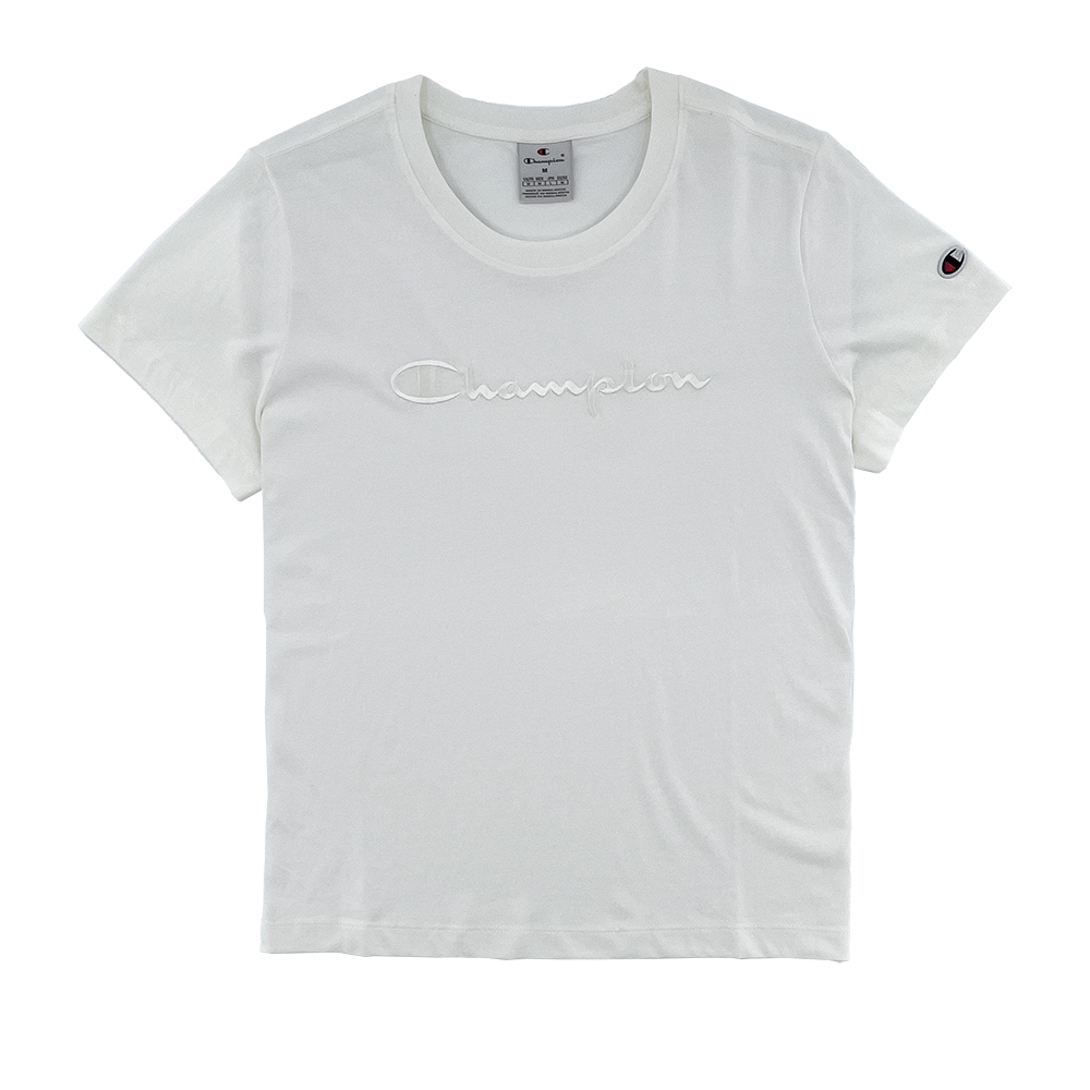 女款 -經典同色刺繡 草寫LOGO素色短TEE-白色（117650-WW003）