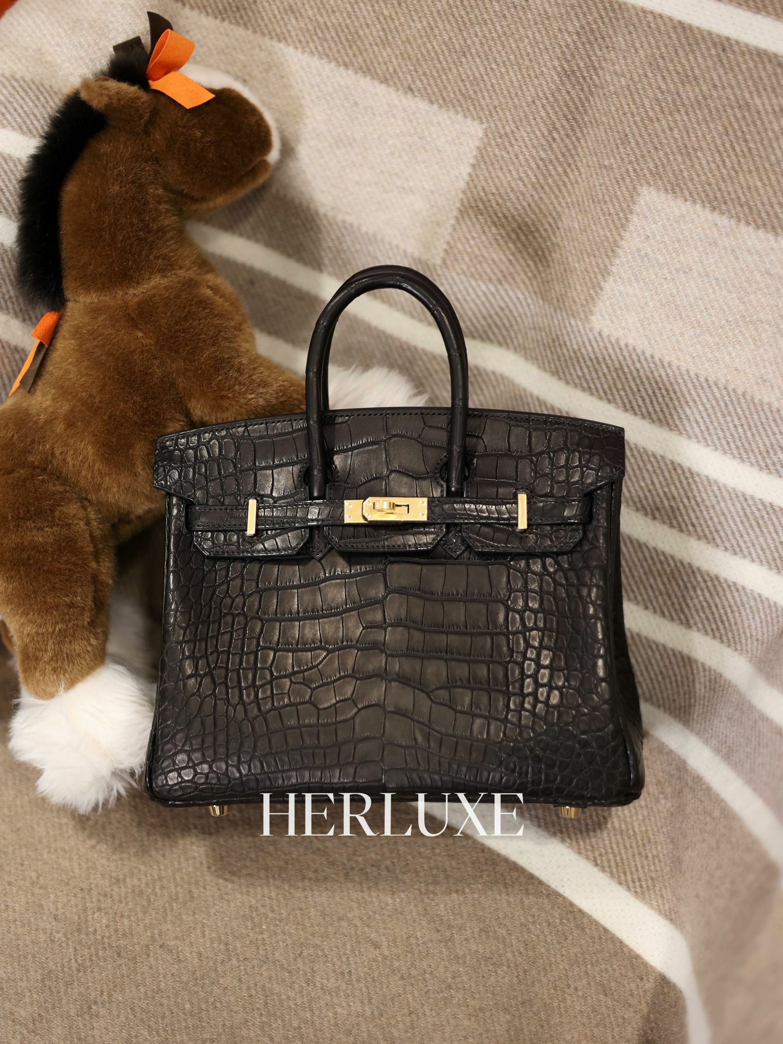 Birkin 25 89 noir cc alligator mat matte crocodile