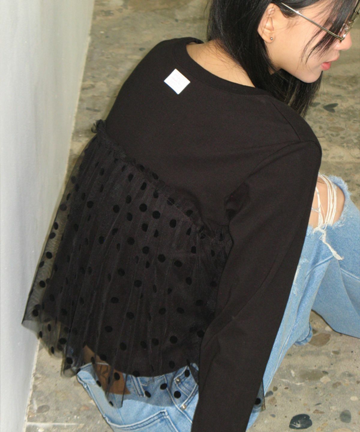 RONRON SHEER LAYERED LONG SLEEVE DOT