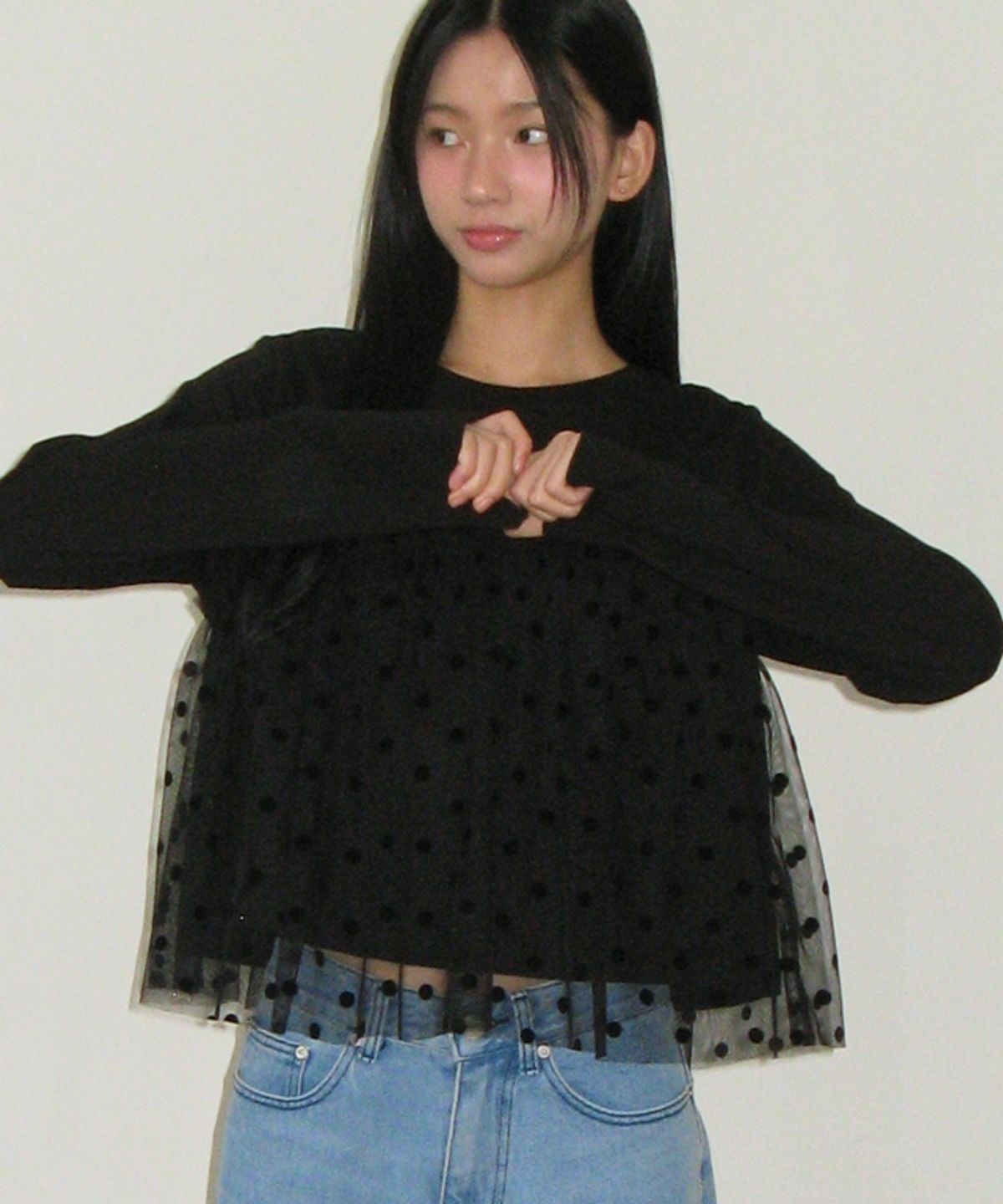 RONRON SHEER LAYERED LONG SLEEVE DOT