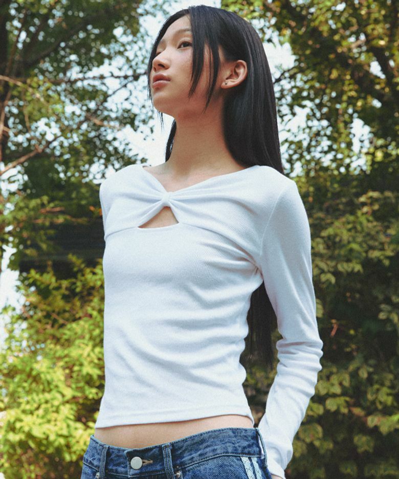 RONRON KNOT RIBBON SLIT LONG SLEEVE