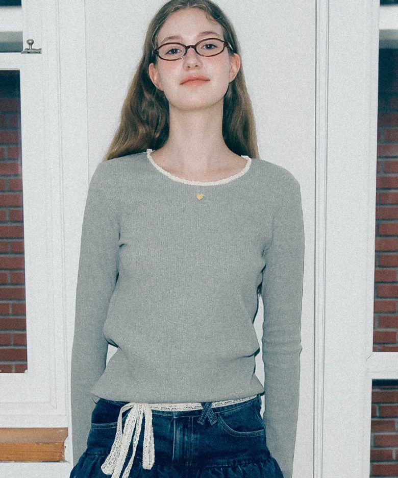 RONRON LACE ROUND HEART NECK LONG SLEEVE