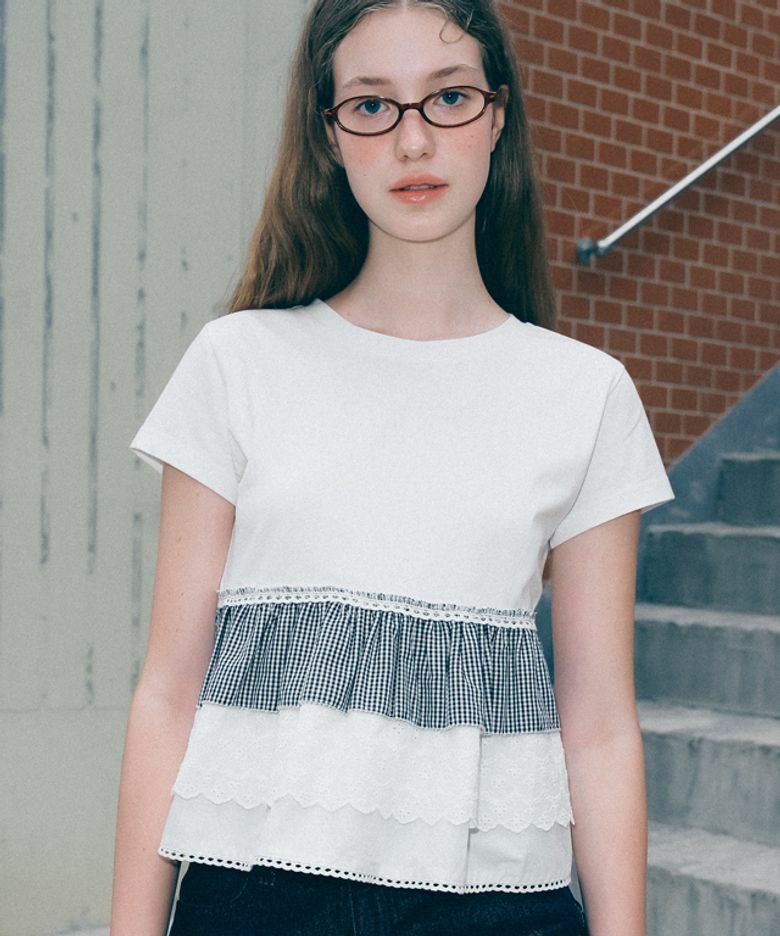 RONRON MULTI FRILL TORCHON SHORT SLEEVE T SHIRT