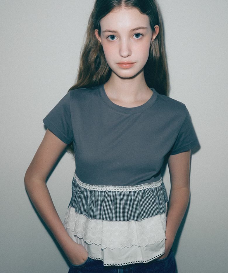 RONRON MULTI FRILL TORCHON SHORT SLEEVE T SHIRT