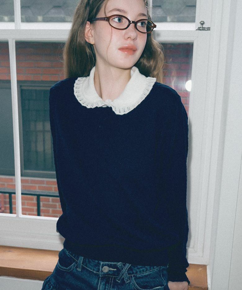 RONRON RUFFLE COLLAR EMBO KNIT