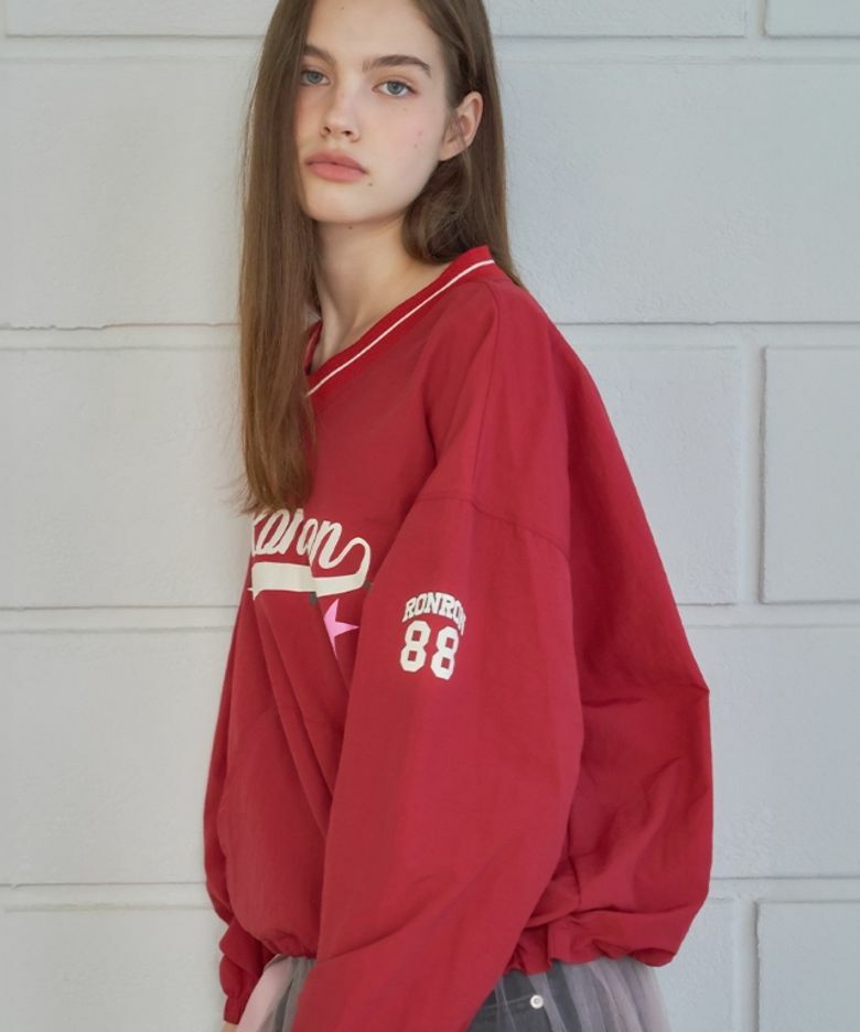 RONRON NYLON V NECK ANORAK SWEATSHIRT