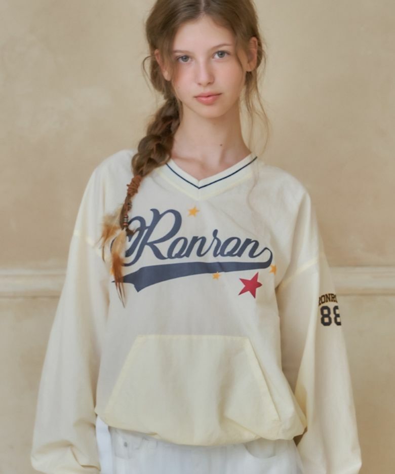 RONRON NYLON V NECK ANORAK SWEATSHIRT