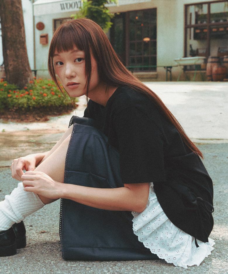 Tシャツ・カットソー RONRON TORCHON LACE SHIRRING LAYERED LONG T SHIRT WHITE RR24 RONRON] TORCHON LACE SHIRRING LAYERED LONG Tシャツ☆24AW