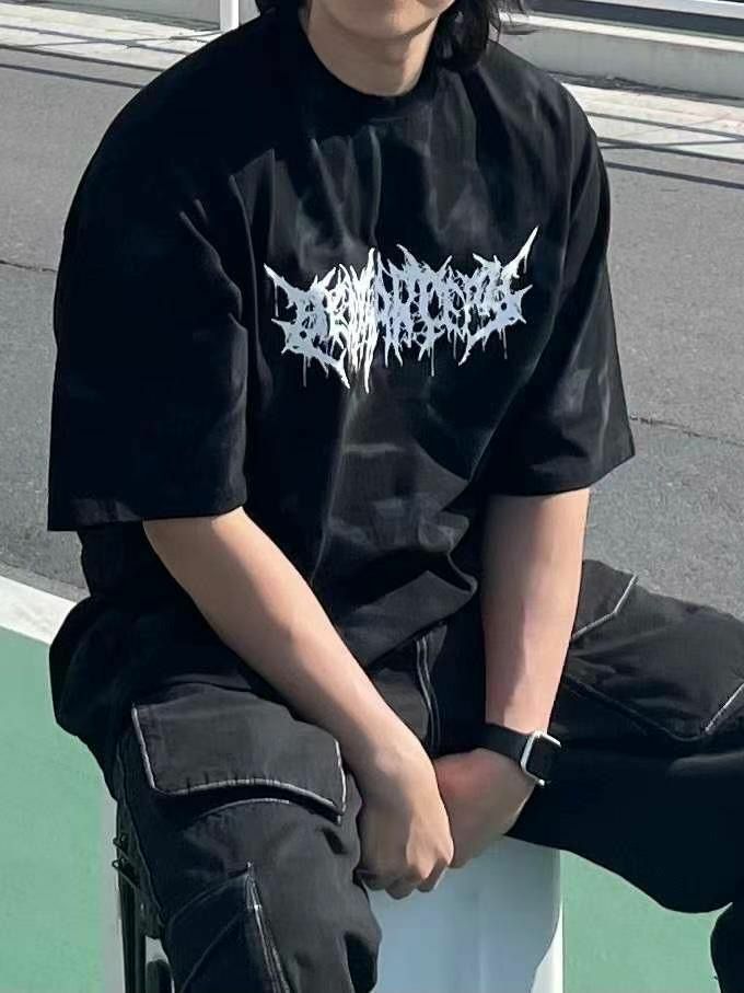 OverSize仿污英文字短袖Tee T5544