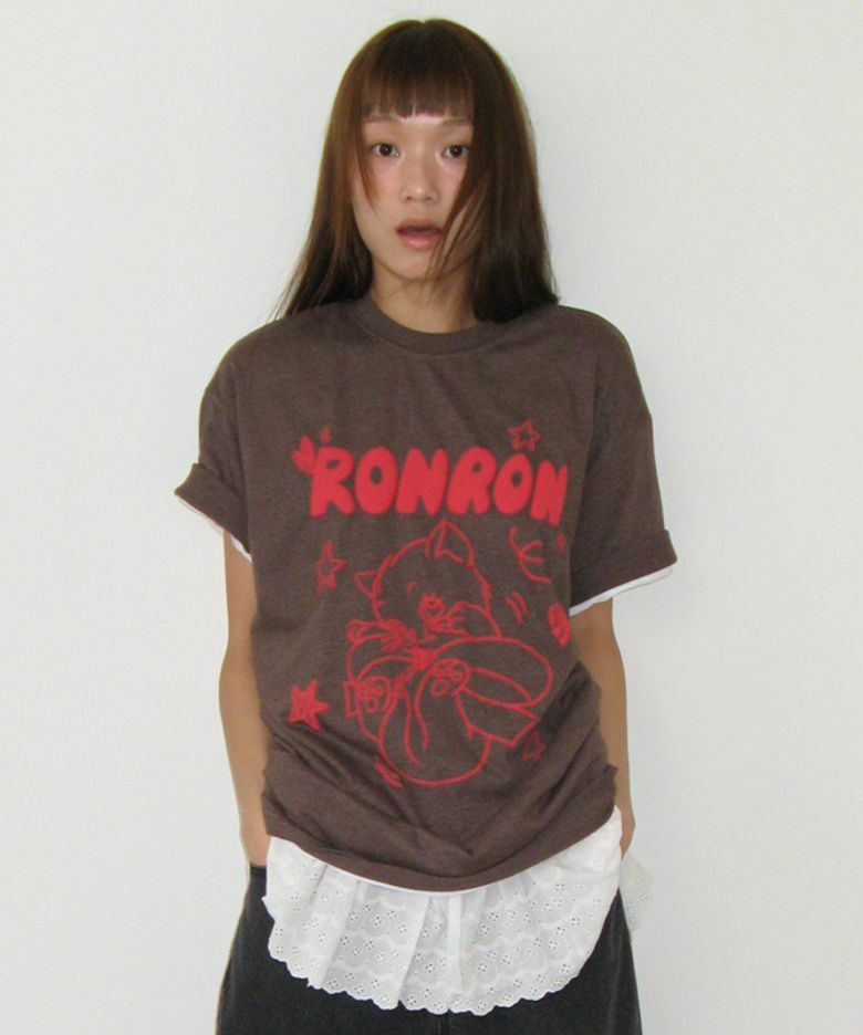RONRON EMBO KITSCH CAT OVER FIT T SHIRT