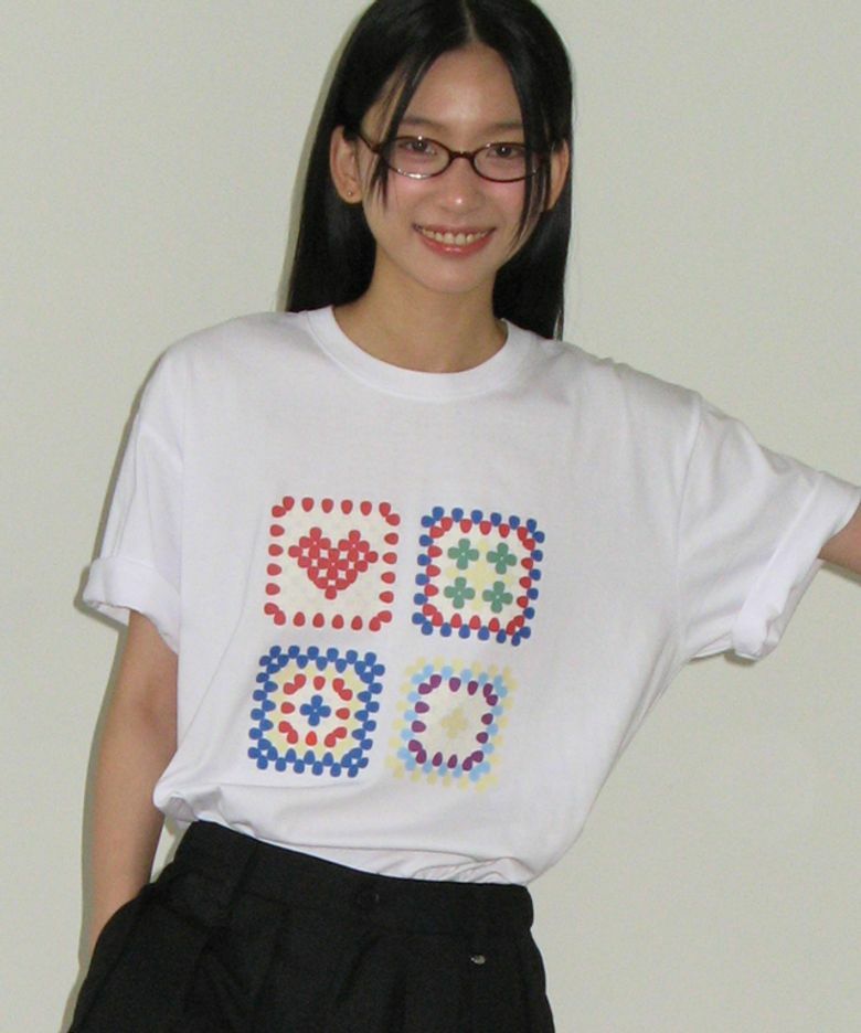RONRON CROCHET SQUARE OVER FIT T SHIRT
