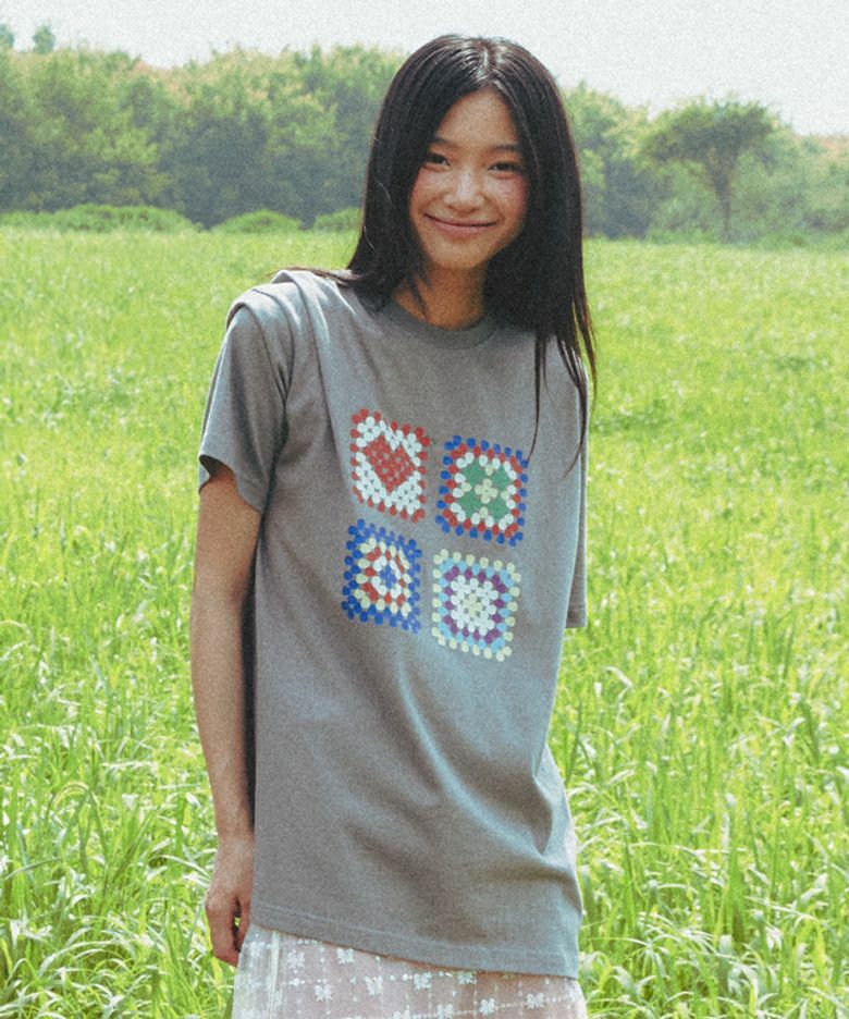 RONRON CROCHET SQUARE OVER FIT T SHIRT