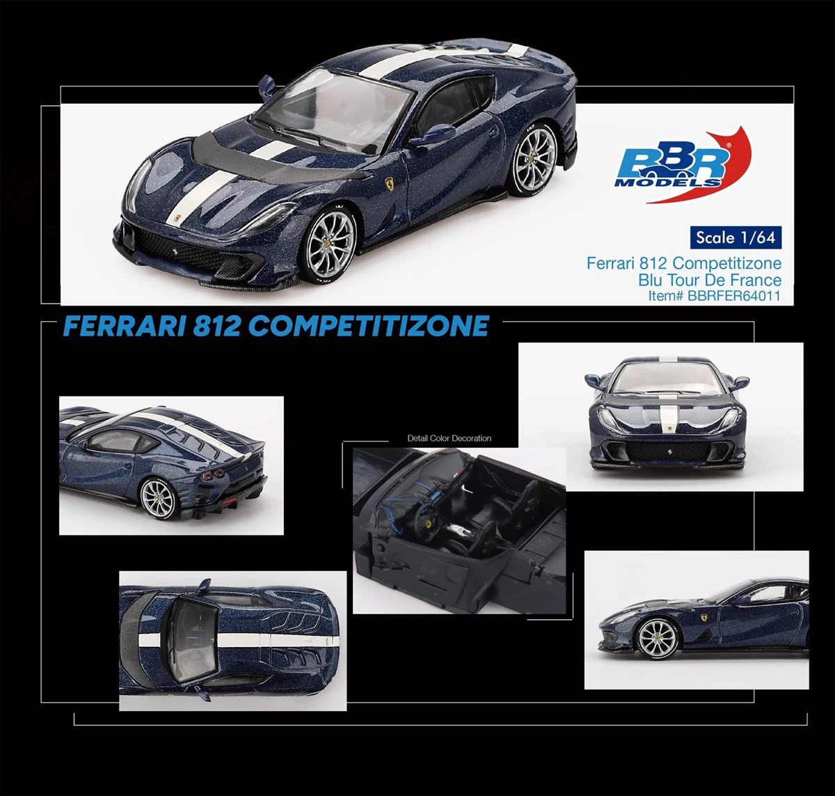 【預訂】BBR Models Ferrari 812 Competitizone Blu Tour De France