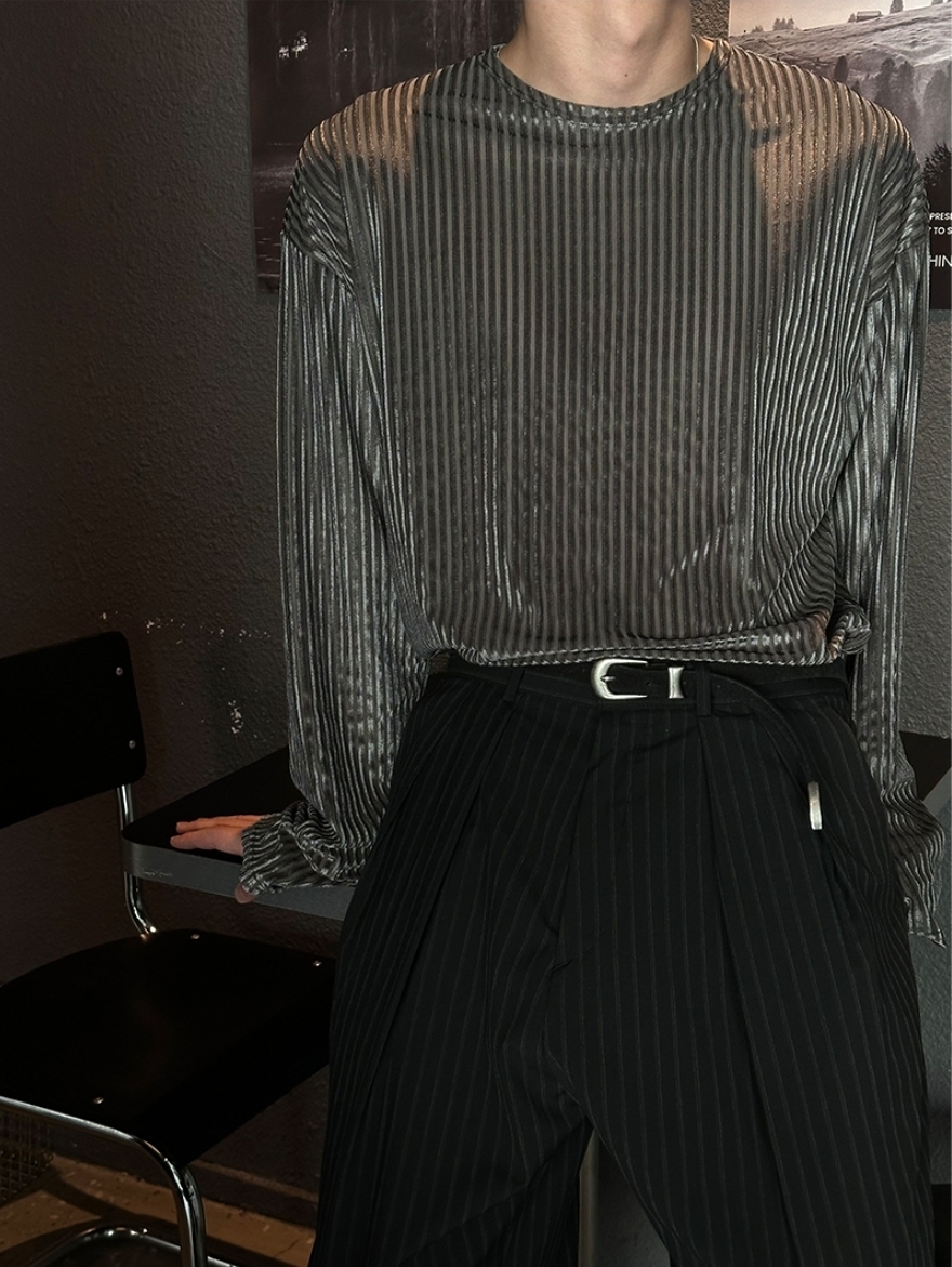 絲絨透視長袖上衣