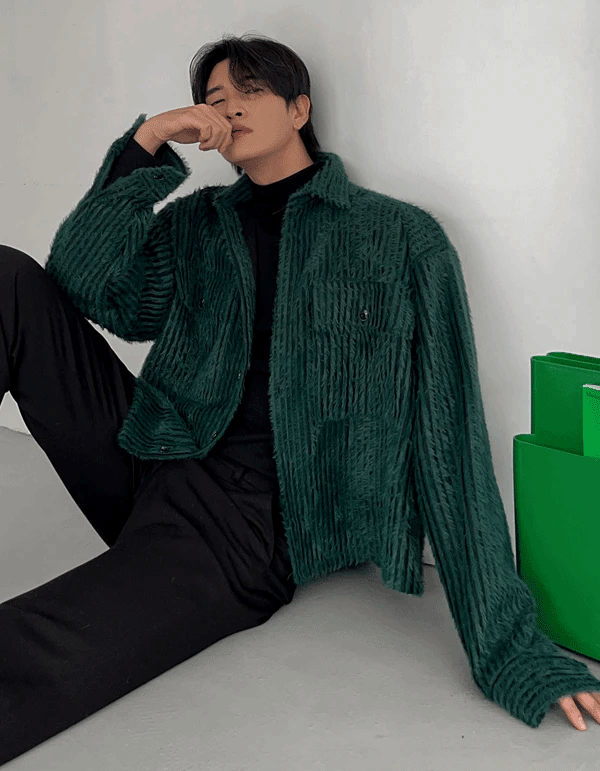 馬海毛條紋短版襯衫