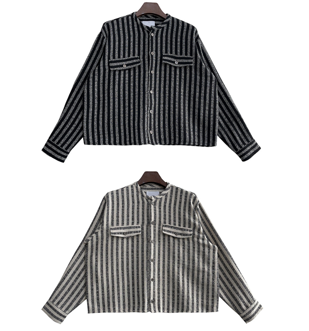 花呢短款條紋襯衫外套