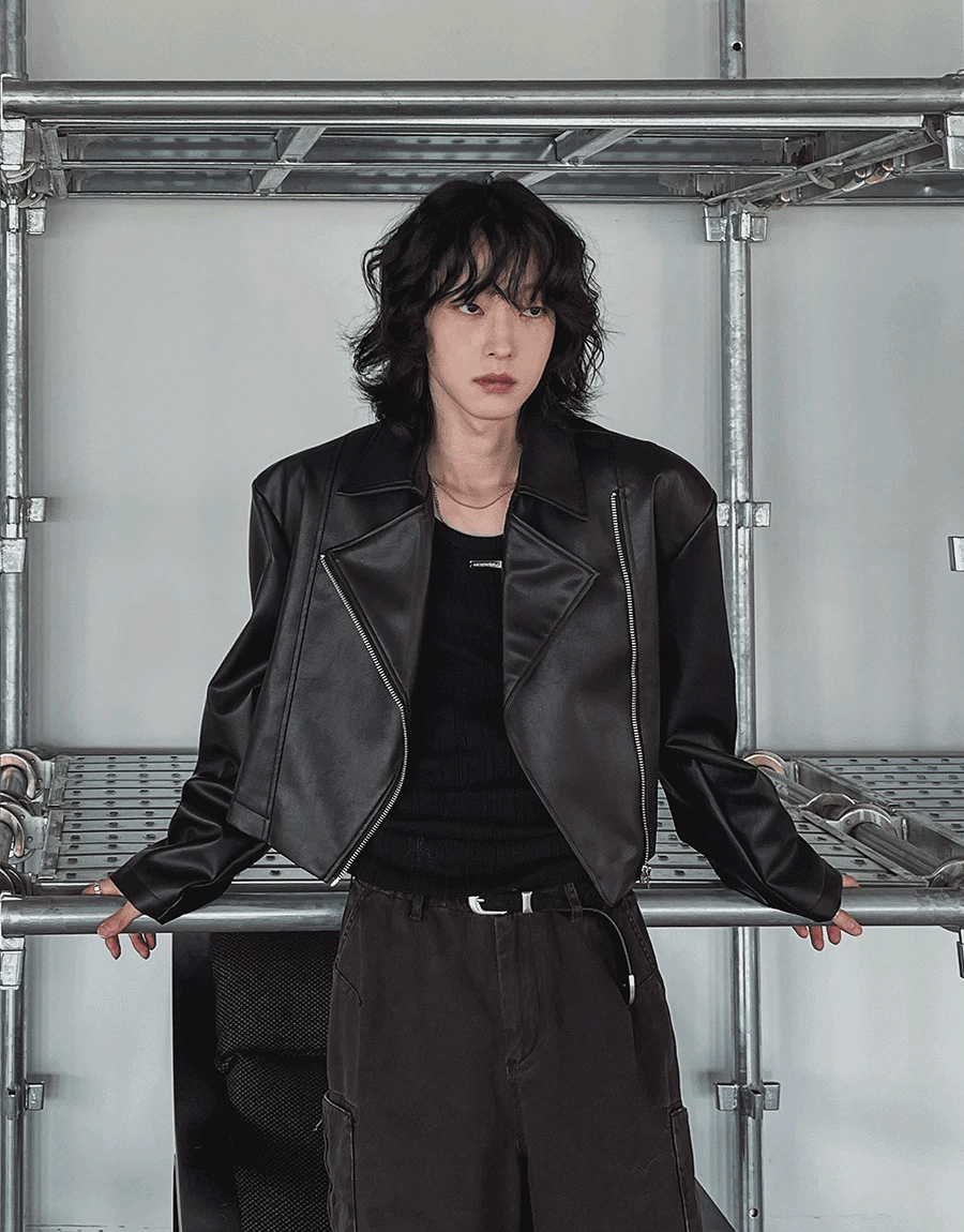 斜拉鍊極簡皮革騎士外套