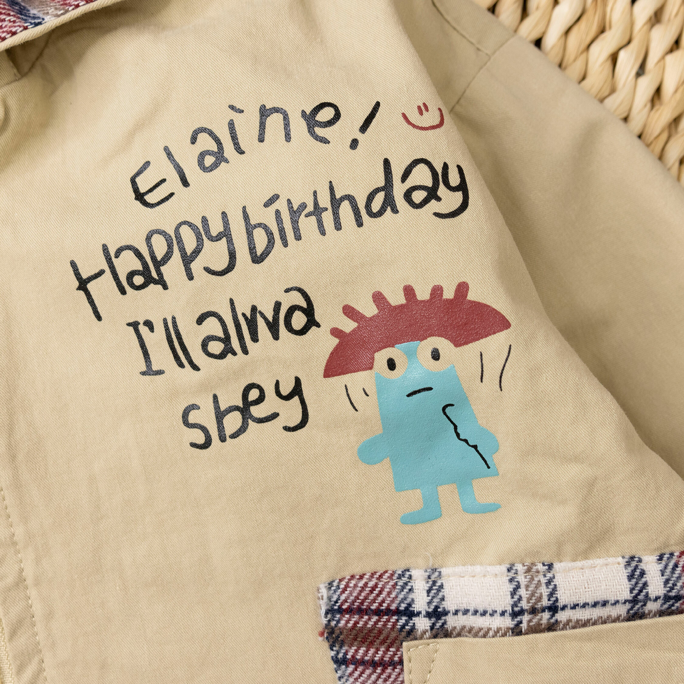 【H45174】手繪童趣小怪獸縮口連帽外套