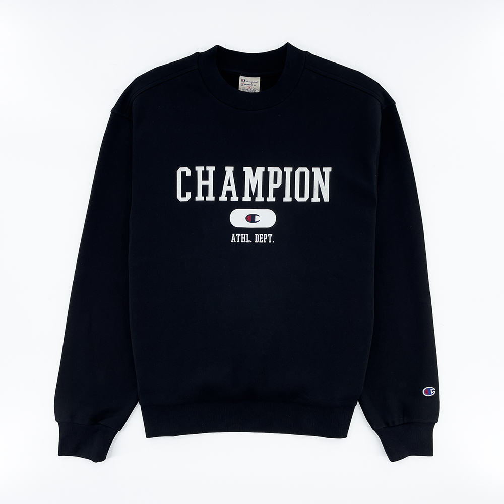 男款-ROCHESTER經典款 大學字體印花LOGO 圓領衛衣-黑色（220431-KK001）