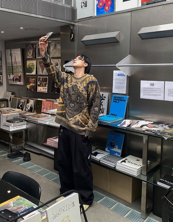 復古民族圖案針織衫