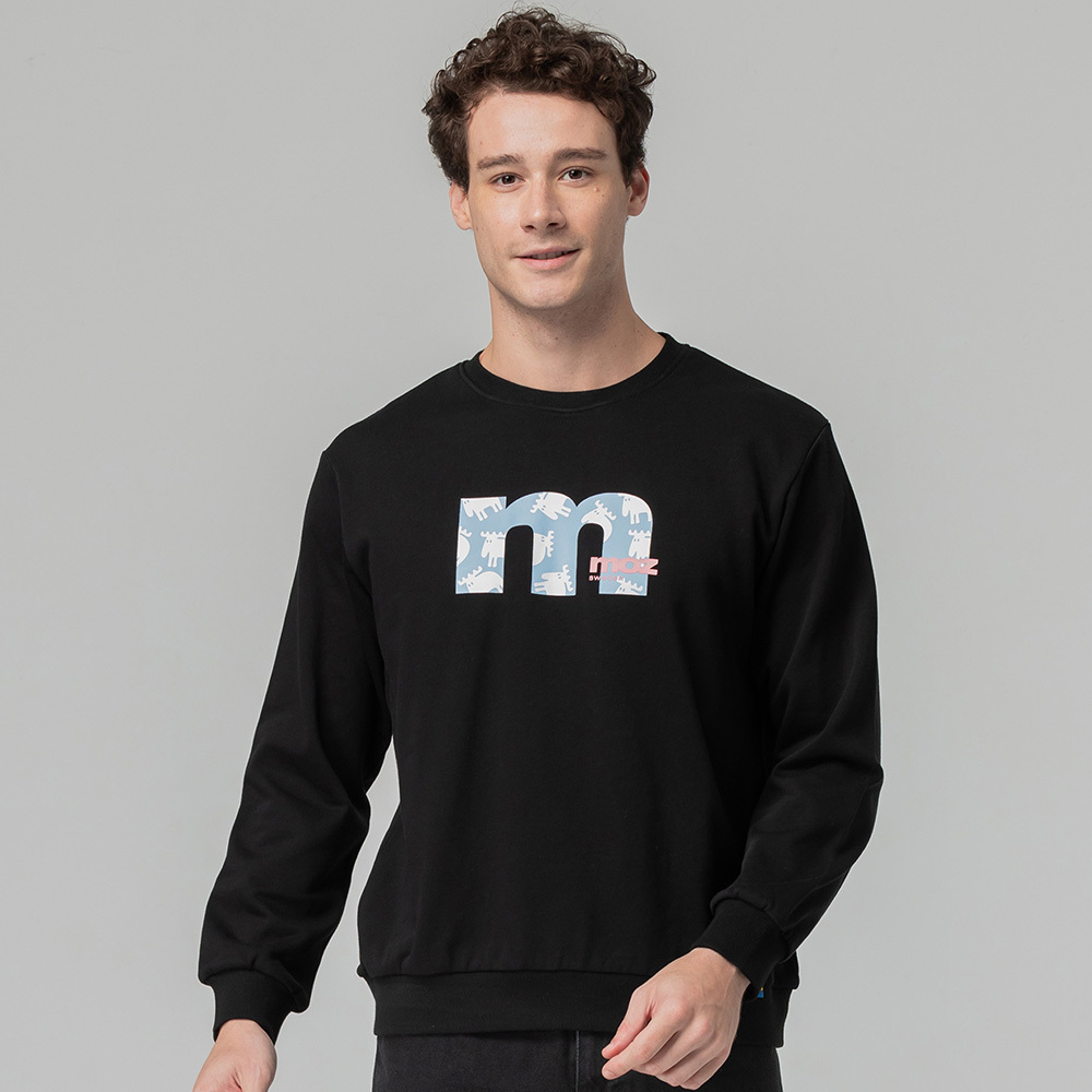 moz瑞典 M字駝鹿 100%純棉 大學T-黑(亞洲版) 男款