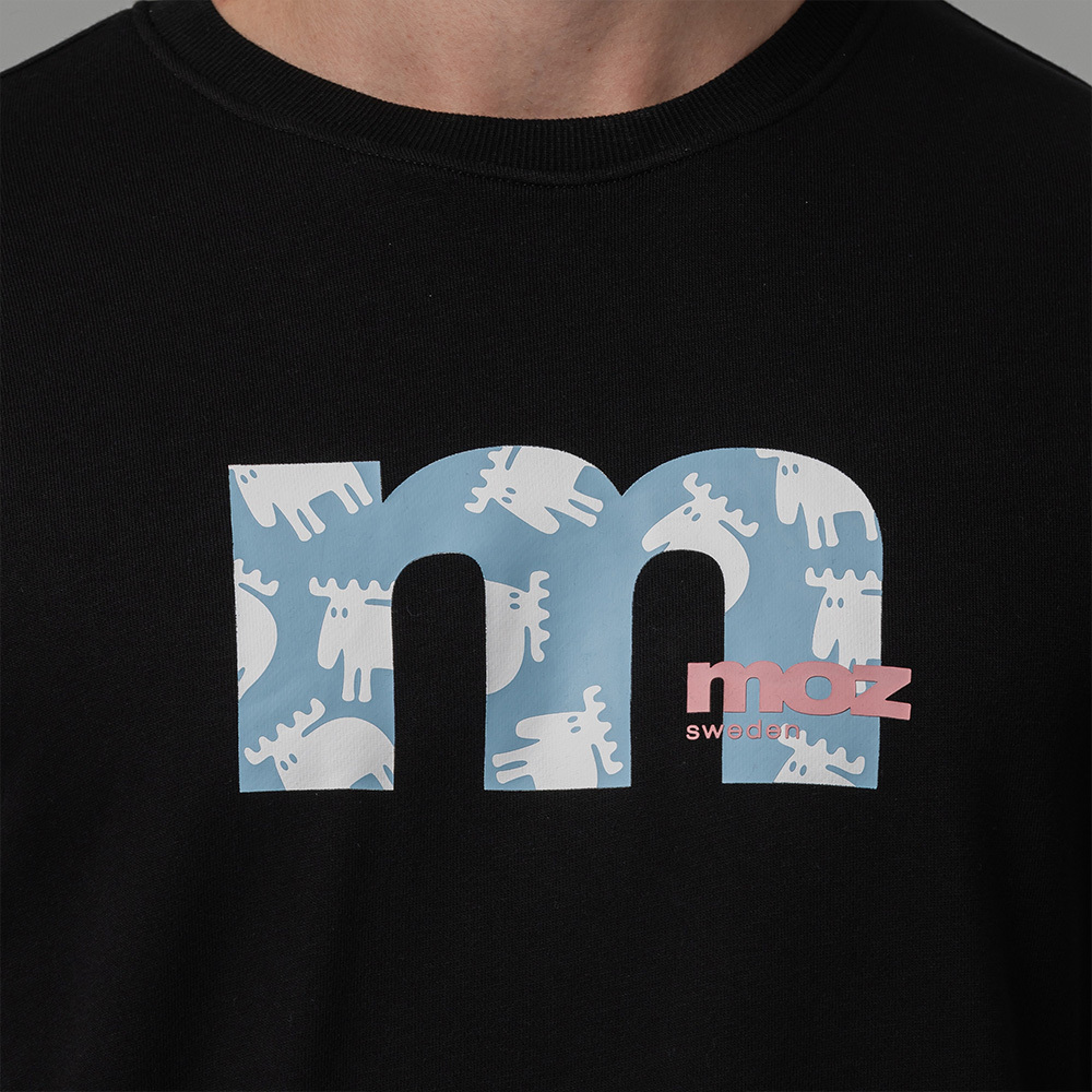 moz瑞典 M字駝鹿 100%純棉 大學T-黑(亞洲版) 男款