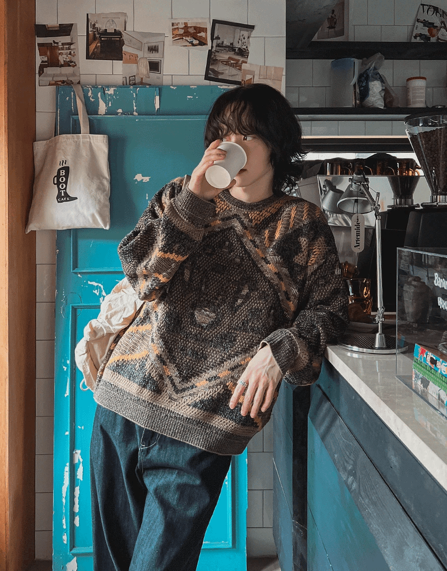 復古民族圖案針織衫