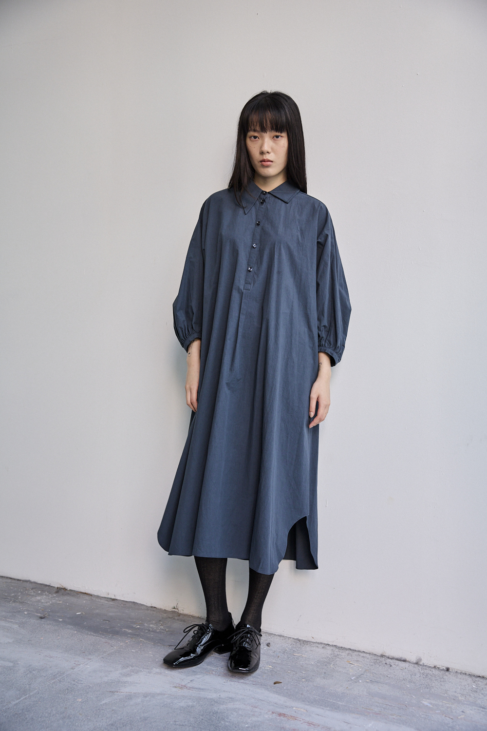 不對稱領襯衫式洋裝