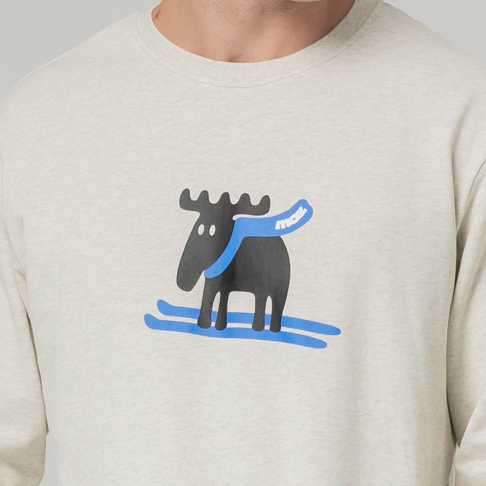 moz瑞典 雪橇駝鹿 100%純棉 大學T-麻花灰(亞洲版) 男款